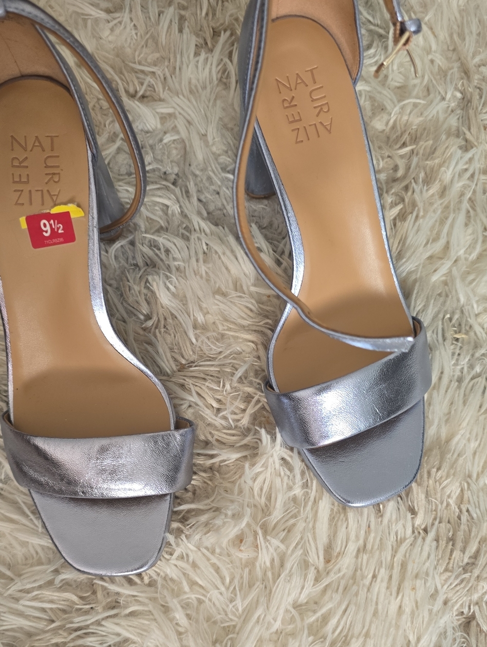 Naturalizer Metallic Silver Leather Open-Toe Ankle-Strap Heels